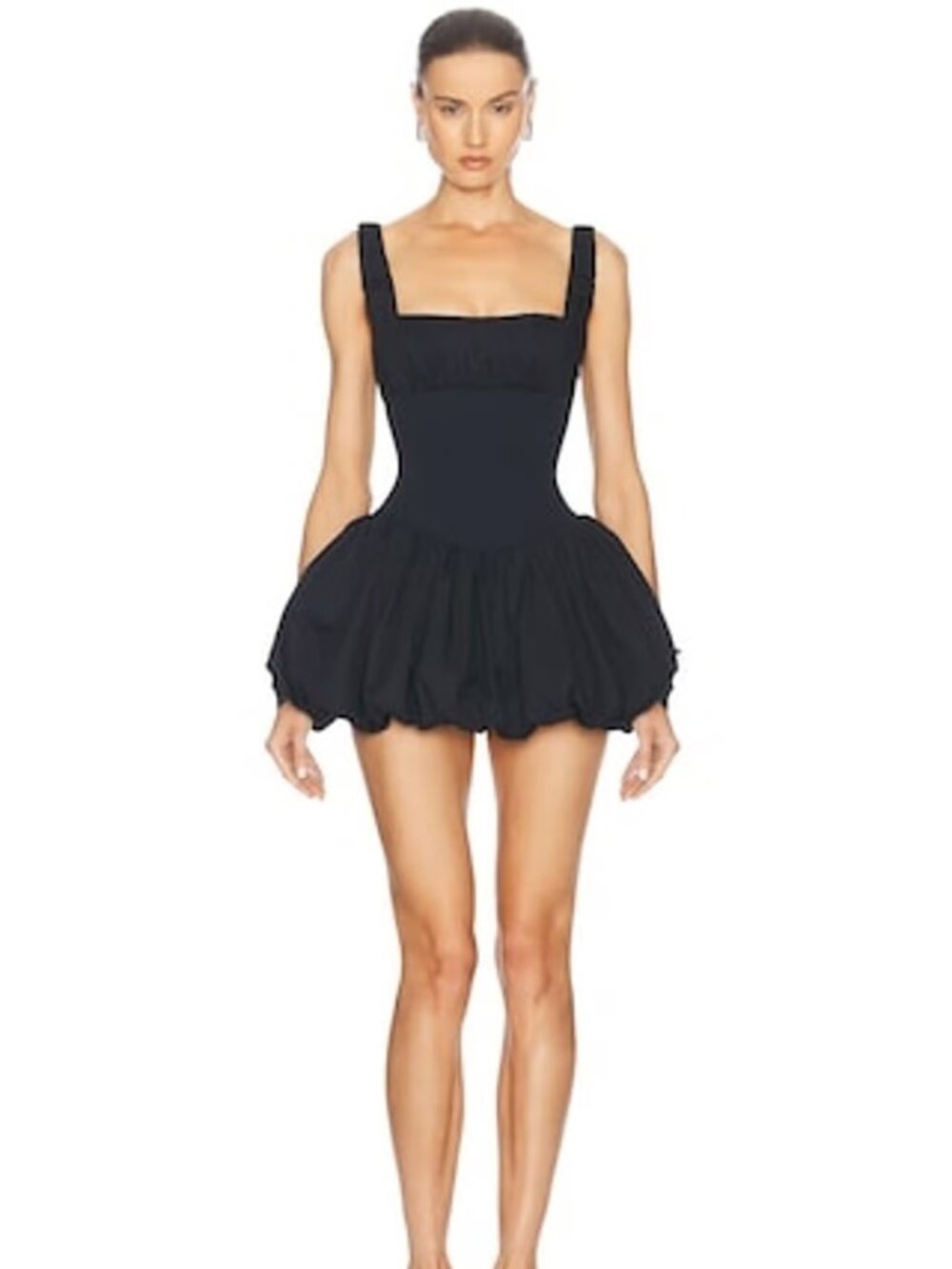 HELSA Rib Mix Puffy Mini Dress in Black Small